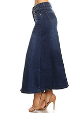 Load image into Gallery viewer, Women's Juniors Mid Rise A-Line Long Jeans Maxi Denim Skirt in Dark Blue Size S
