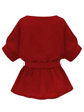 Load image into Gallery viewer, Milumia Women's Casual V Neckline Self Tie Short Sleeve Work Blouse Tunic Tops Red Large
