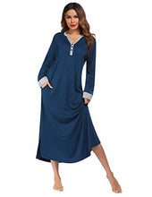Load image into Gallery viewer, Ekouaer Nightgown,Long Loungewear Striped Sleepwear Night Dress (Navy, Small)
