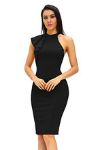 Load image into Gallery viewer, Women's Fashion Ruffle One Shoulder Sleeveless Midi Bodycon Pencil Cocktail Party Dress Black X-Small
