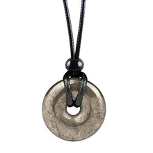 Load image into Gallery viewer, Magic Human Pyrite Crystal Stone Necklace - Lucky Donut Pendant Amulet - Iron-Metallic Circle Jewelry - Good Luck Charm

