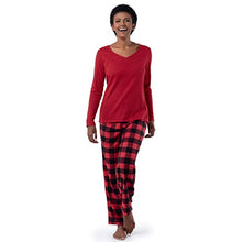 Load image into Gallery viewer, Fruit of the Loom Women's Plus Size Waffle V-Neck Top and Flannel Pant Sleep Set, Radiant Red/Buffalo Check, 2X
