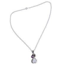 Load image into Gallery viewer, NOVICA Amethyst Rainbow Moonstone .925 Sterling Silver Pendant Necklace, 18" 'Two Teardrops'
