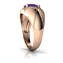 Load image into Gallery viewer, 14kt Rose Gold Amethyst and Diamond 8x6mm Oval Men's Ring - Size 7
