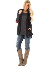 Load image into Gallery viewer, Hount Womens Round Neck Long Sleeve Shirts Elbow Patchwork Tunic Tops with Button (Deep Grey, XL)
