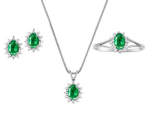 Load image into Gallery viewer, RYLOS Simply Elegant Beautiful Green Emerald &amp; Diamond Matching Set - Ring, Earrings and Pendant Necklace - May Birthstone
