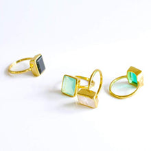 Load image into Gallery viewer, Rectangular Green Tourmaline ring, stackable ring, Vermeil Gold or sterling silver, bezel set ring, oval ring, Dark green gemstone ring, October Birthstone ring
