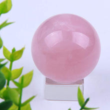 Load image into Gallery viewer, 50mm Natural Carved Rose Quartz Ball Healing Crystal Sphere with Glass Base
