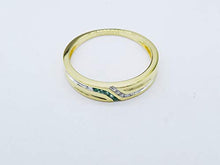 Load image into Gallery viewer, Dazzlingrock Collection 14K Round Cut Emerald &amp; White Diamond Mens Channel Set Fashion Wedding Band, Yellow Gold, Size 10
