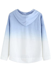 Load image into Gallery viewer, SweatyRocks Women's Long Sleeve Hoodie Sweatshirt Colorblock Tie Dye Print Tops Blue Ombre Small
