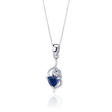 Load image into Gallery viewer, Created Sapphire Pendant Earrings Necklace Set Sterling Silver Trillion Cut 2.25 Carats
