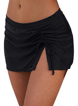 Load image into Gallery viewer, Byoauo Women's Swim Skirt Solid Ruched Swimsuits Drawstrings Side Slit Pull Tie Black Bikini Bottoms Women's Petite Swimwear Bottoms
