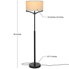 Load image into Gallery viewer, Brightech Elijah Modern Floor Lamp for Bedrooms – Mid Century Free Standing Light for Living Room or Office Bright Lighting — Tall Reading Indoor Pole Lamp with Drum Shade - With LED Bulb - Black
