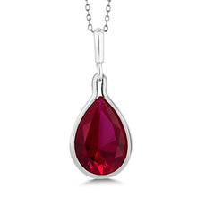 Load image into Gallery viewer, Gem Stone King 925 Sterling Silver Red Created Ruby Pendant Necklace 9.10 Ct Pear Shape with 18 Inch Silver Chain
