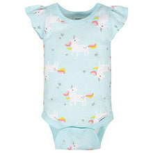 Load image into Gallery viewer, Gerber Baby Girls 4-Pack Short Sleeve Onesies Bodysuits, Pink Unicorns, 6-9 Months

