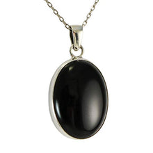 Load image into Gallery viewer, Sterling Silver 925 Black Onyx Oval Pendant Necklace 16+2 inches Chain - Elegant Gift Box
