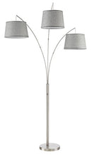 Load image into Gallery viewer, Kira Home Akira 78.5" Modern 3-Light Arc Floor Lamp with 3-Way Switch, Gray Burlap Shades + Brushed Nickel Finish
