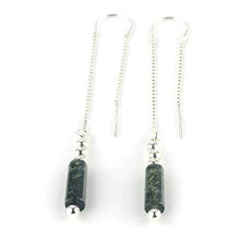 Load image into Gallery viewer, Long pull through threader chain Sterling Silver Earrings forest green Moss Agate 74 mm (2.91”) length
