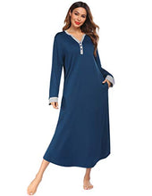 Load image into Gallery viewer, Ekouaer Nightgown,Long Loungewear Striped Sleepwear Night Dress (Navy, Small)
