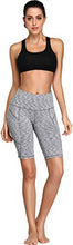Load image into Gallery viewer, Oalka Women's Yoga Short Side Pockets High Waist Workout Running Shorts Space Dye Camo Grey L
