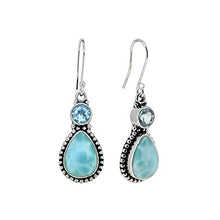 Load image into Gallery viewer, YoTreasure Larimar &amp; Blue Topaz Solid Sterling Silver Designer Earrings
