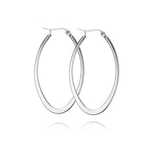Load image into Gallery viewer, Stainless Steel Gold Thin and Flat Big Large Oval Spring loaded Hoop Earrings-Silver
