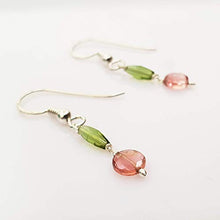 Load image into Gallery viewer, Dainty Pink Green Tourmaline Beads Earrings with Sterling Silver Findings 1.50" Jewelry Gift for her
