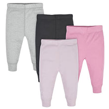 Load image into Gallery viewer, Gerber Baby Girls' 4-Pack Pants, pink/black/gray, Newborn
