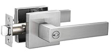 Load image into Gallery viewer, Berlin Modisch Contemporary Square Privacy Lever Door Handle Easy to Open Locking Lever Set [for Bedroom or Bathroom] Reversible for Right &amp; Left Sided Doors Heavy Duty - Satin Nickel Finish
