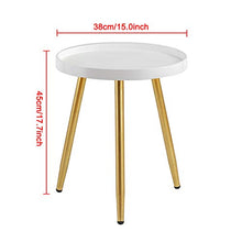 Load image into Gallery viewer, HuiDao Round Side Table Wooden Tray Table with Metal Tripod Stand Nightstand Coffee Table End Table for Living Room Bedroom Office Small Spaces, 18" H x 15”D (White &amp; Gold)
