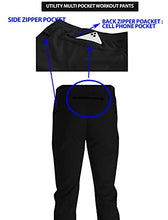 Load image into Gallery viewer, Screenshot SPORTS-A4059 Mens Premium Fleece Utility Function Sportswear Pants - Athletic Jogger Workout Gym Multi Zipper Pockets Sweatpants-Black-Small
