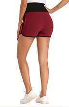 Load image into Gallery viewer, PACBREEZE Women's Maternity Shorts Over Belly Pregnancy Activewear Workout Running Athletic Lounge Shorts(Black Burgundy, Large)
