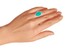 Load image into Gallery viewer, Large Oval Bezel Stabilized Turquoise Southwest Native American Style Boho Fashion Statement Ring 925 Sterling Silver
