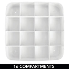 Load image into Gallery viewer, mDesign Plastic Wall Mount Display Organizer Holder - 16 Compartments - Protect, Store and Show Off Small Collectibles, Figurines, Shot Glasses, Nail Polish Colors, Spices - White
