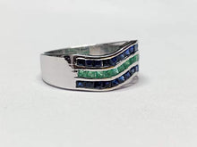 Load image into Gallery viewer, 925 Silver Emerald Sapphire Ring Men Sapphire Emerald Statement Band Mens Emerald Ring Mens Sapphire Ring Mens Jewelry Fathers Day Gift

