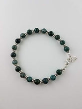 Load image into Gallery viewer, Moss Agate Natural Green Gemstone 6 mm Beads Bracelet, 7.5 inches, with Solid 925 Sterling Silver Spacers, Lobster Clasp, for Men, for Women
