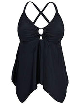 Load image into Gallery viewer, Firpearl Women's Black Bathing Suit Tops Flowy Swimsuit Crossback Plus Size Tankini Top US16 Black
