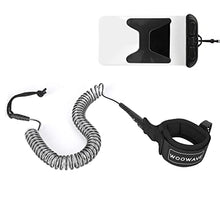Load image into Gallery viewer, WOOWAVE SUP Leash 11 Foot Coiled Stand Up Paddle Board Surfboard Leash Stay on Board Ankle Strap with Waterproof Wallet/Phone Case (Clear Black Core)
