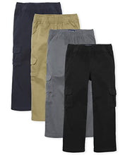 Load image into Gallery viewer, The Children's Place Boys Pull on Cargo Pants,Black/Flax/Gray Steel/New Navy 4 Pack,16
