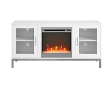 Load image into Gallery viewer, Walker Edison Furniture Company Modern Glass and Wood Fireplace Universal Stand with Open TV's up to 58" Flat Screen Living Room Storage Entertainment Center, White
