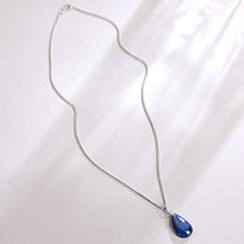 Load image into Gallery viewer, iSTONE 925 Sterling Silver Natural Gemstone Blue Kyanite Water Drop Pendant Necklace with 18" Silver Chain
