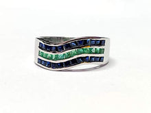 Load image into Gallery viewer, 925 Silver Emerald Sapphire Ring Men Sapphire Emerald Statement Band Mens Emerald Ring Mens Sapphire Ring Mens Jewelry Fathers Day Gift
