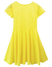 Load image into Gallery viewer, Noomelfish Girls Short Puff Sleeve Dress Summer Casual Knit Swing Twirl Skater Dresses with Pockets, Yellow, Size 9-10 Years
