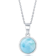 Load image into Gallery viewer, Sterling Silver High Polish Bezel-Set Round Natural Larimar 18" Pendant Necklace
