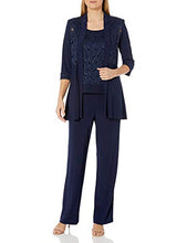 Load image into Gallery viewer, R&amp;M Richards Women's Lace ITY 2 Piece Pant Suit - Mother of The Bride Outfit, 6 Navy
