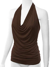 Load image into Gallery viewer, FASHIONOLIC Women's Casual Halter Neck Draped Front Sexy Backless Tank Top (S-3XL) (CLLTJ316) Brown 2X
