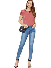Load image into Gallery viewer, Milumia Women's Casual Pleated Petal Cap Sleeve Round Neck Keyhole Blouse Top Deep Pink X-Large
