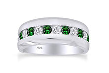 Load image into Gallery viewer, AFFY Simulated Green Emerald &amp; White Cubic Zirconia Wedding Band Men in925 Sterling Silver Ring Size- 12
