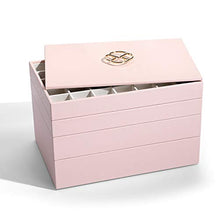 Load image into Gallery viewer, Vlando Stackable Jewelry Tray - Faux Leather Multi-Purpose Jewelry Accessories Display Storage and Earring Necklace Bracelet Rings Organizer (4-Layer w/Lid, Pink)
