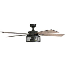 Load image into Gallery viewer, Honeywell Ceiling Fans 50614-01 Carnegie LED Ceiling Fan 52", Indoor, Rustic Barnwood Blades, Industrial Cage Light, Matte Black

